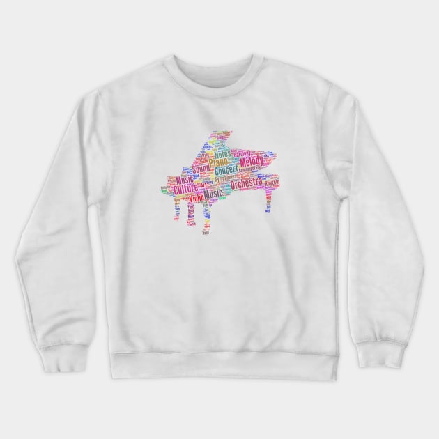 Piano Classic Silhouette Shape Text Word Cloud Crewneck Sweatshirt by Cubebox